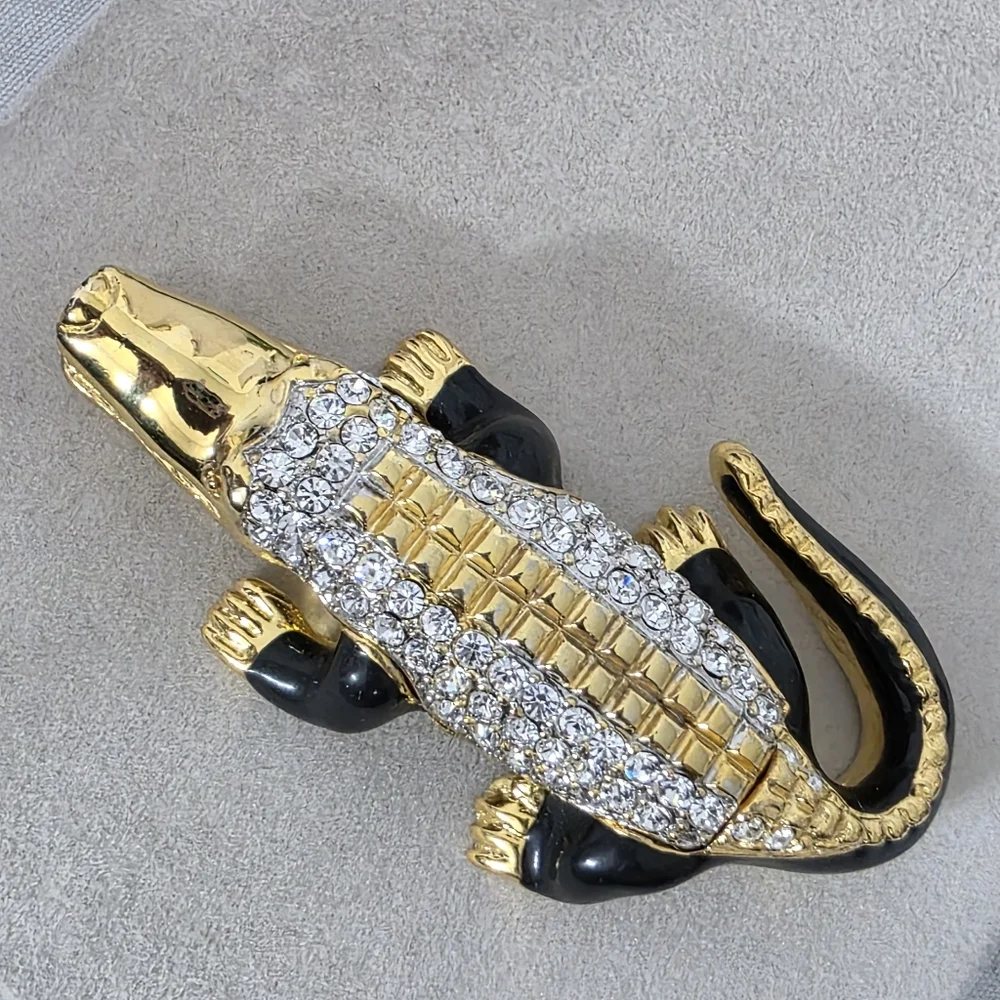 Gold with Cubic Zirconia Alligator Crocodile Trinket Box